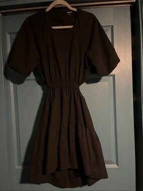 MADEWELL Women’s Small Short-Sleeve Tiered Dress Keyhole Back Cotton Blend